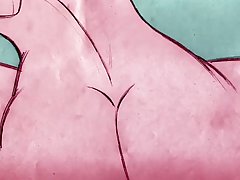 Cartoon babe is passionately making love with her partner in every single drawing she is in