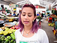 Latin teen with purple hair likes to have casual sex at least one time per day