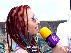 Small titted brunette is getting fucked in front of the camera, to earn some cash